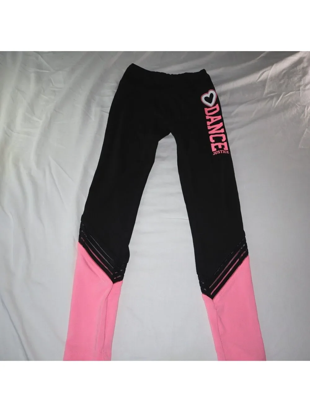 Justice Girls Dance Leggings Size 12 Black Pink Stretch